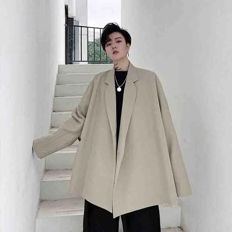 

Long Sleeve Men's Coat Spring New Leisure Retro Suit Coat Men's Fashion Asymmetric Design Large Loose Solid Color Simple Coat