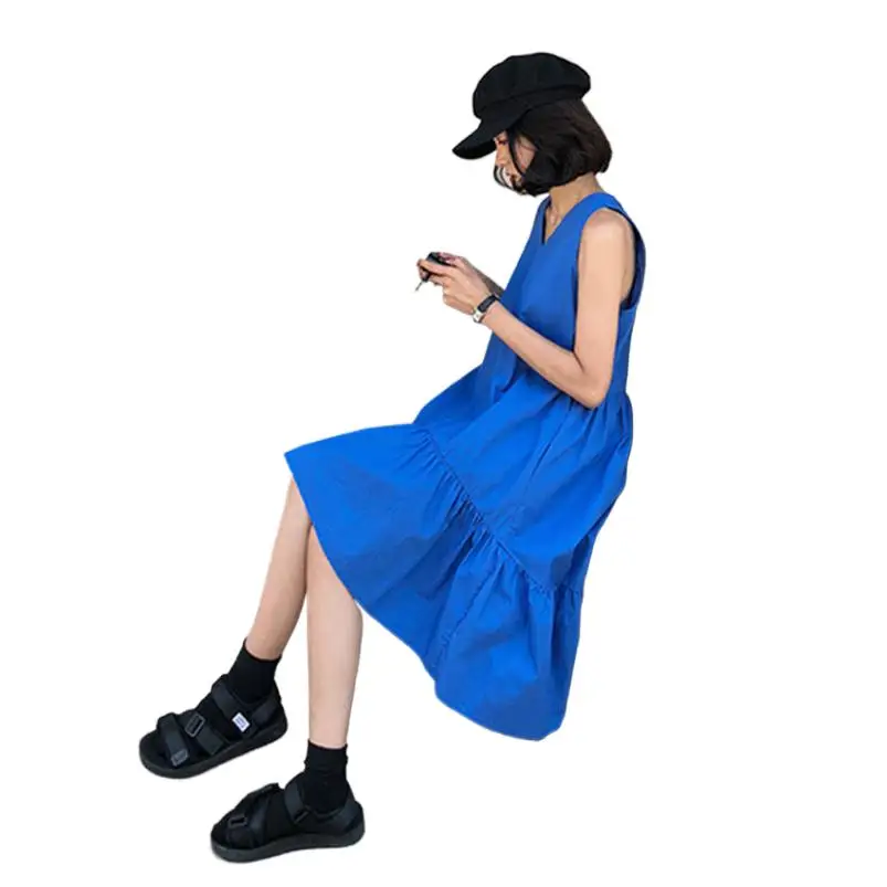 

Женское Ассиметричное платье без рукавов, повседневный свободный вечерний сарафан средней длины в Корейском стиле с оборками, лето 2023