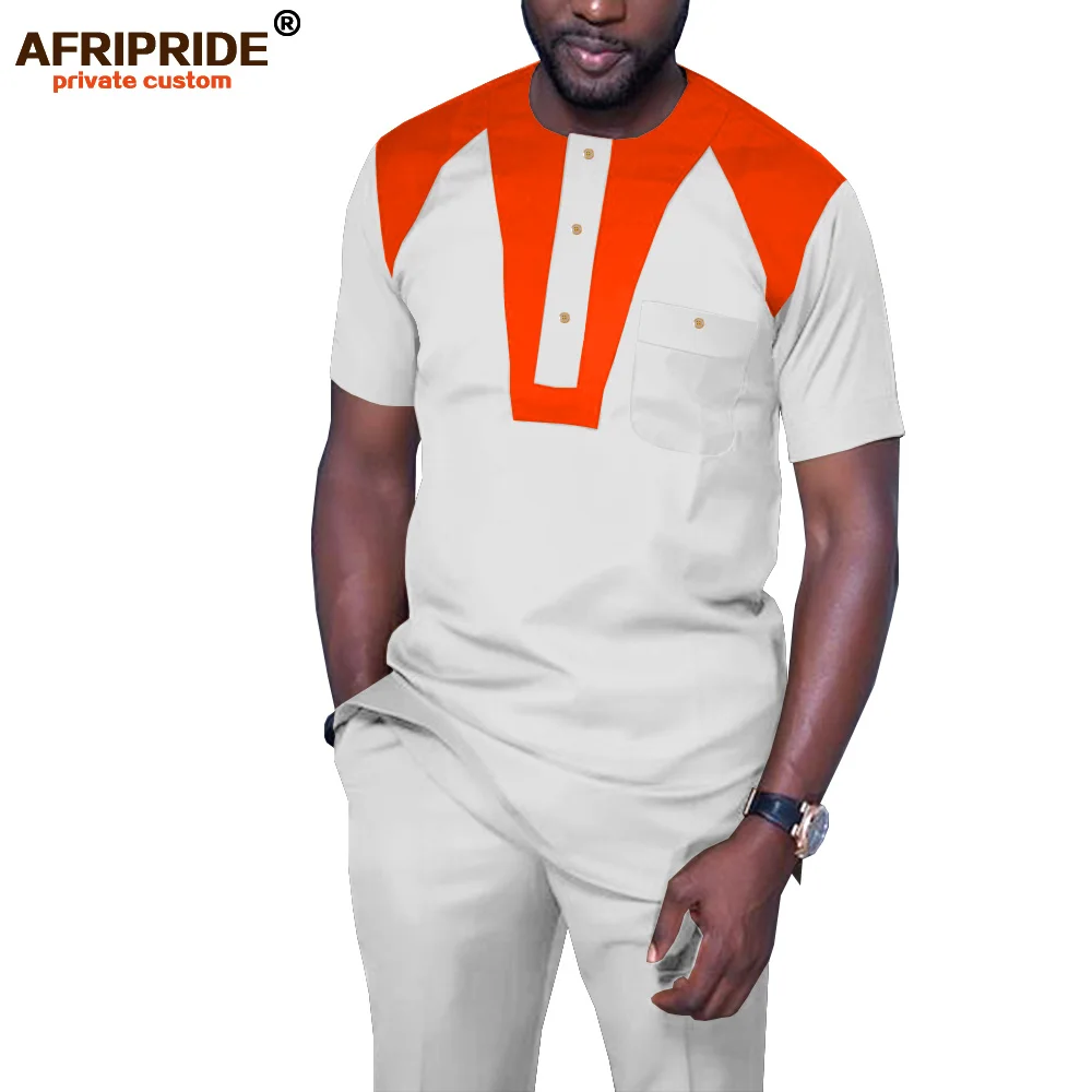 

Mens 2 Pieces African Dashiki Dashiki Shirts with Ankara Pants Casual Tracksuit Set Blouse Pockets AFRIPRIDE A1916066