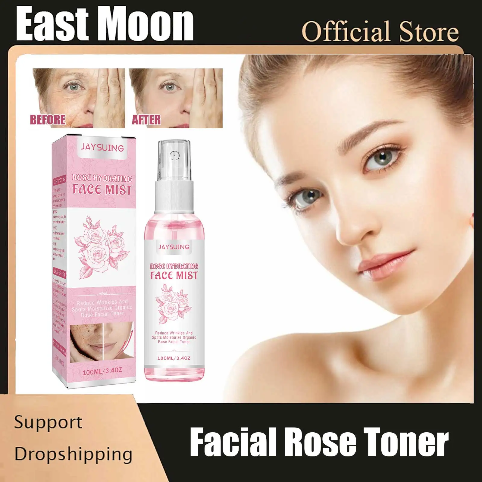

Rose Water Facial Toner Hydrating Moisturizing Shrink Pores Freckle Wrinkle Remover Refreshing Skin Oil Control Face Spray 100ml