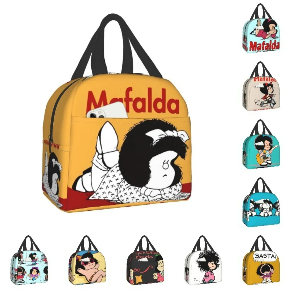 

Изолированная сумка для обеда Mafalda для пикника на открытом воздухе, комиксы Аргентины Quino, многоразовый термоохладитель, коробка бенто для женщин и детей