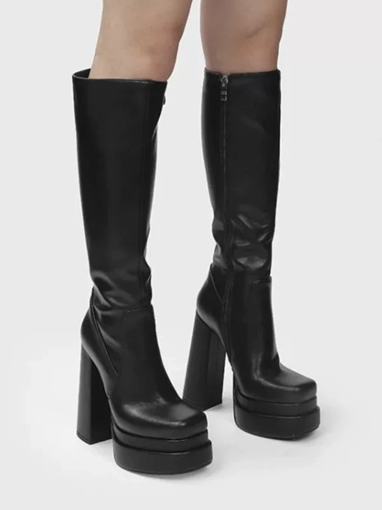 

Women Chelsea Knee High Heels Boots Winter 2022 New Fashion Party Shoes Punk Motocycle High Boots Casual Ladies Zip Snow Botas