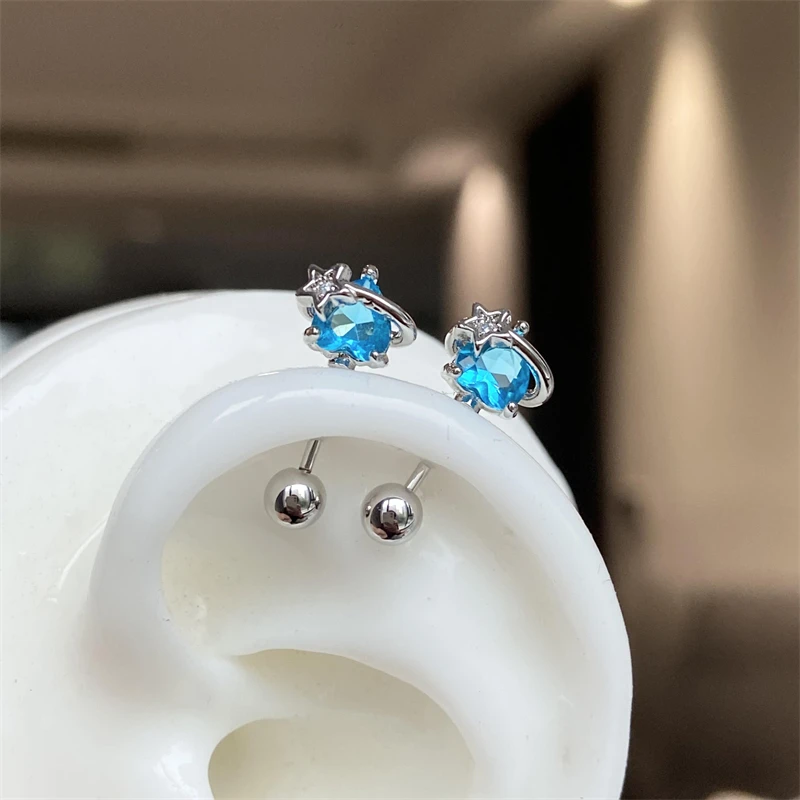 1 шт. милые синие цвета любви с цирконием планета из нержавеющей стали 316L ушные