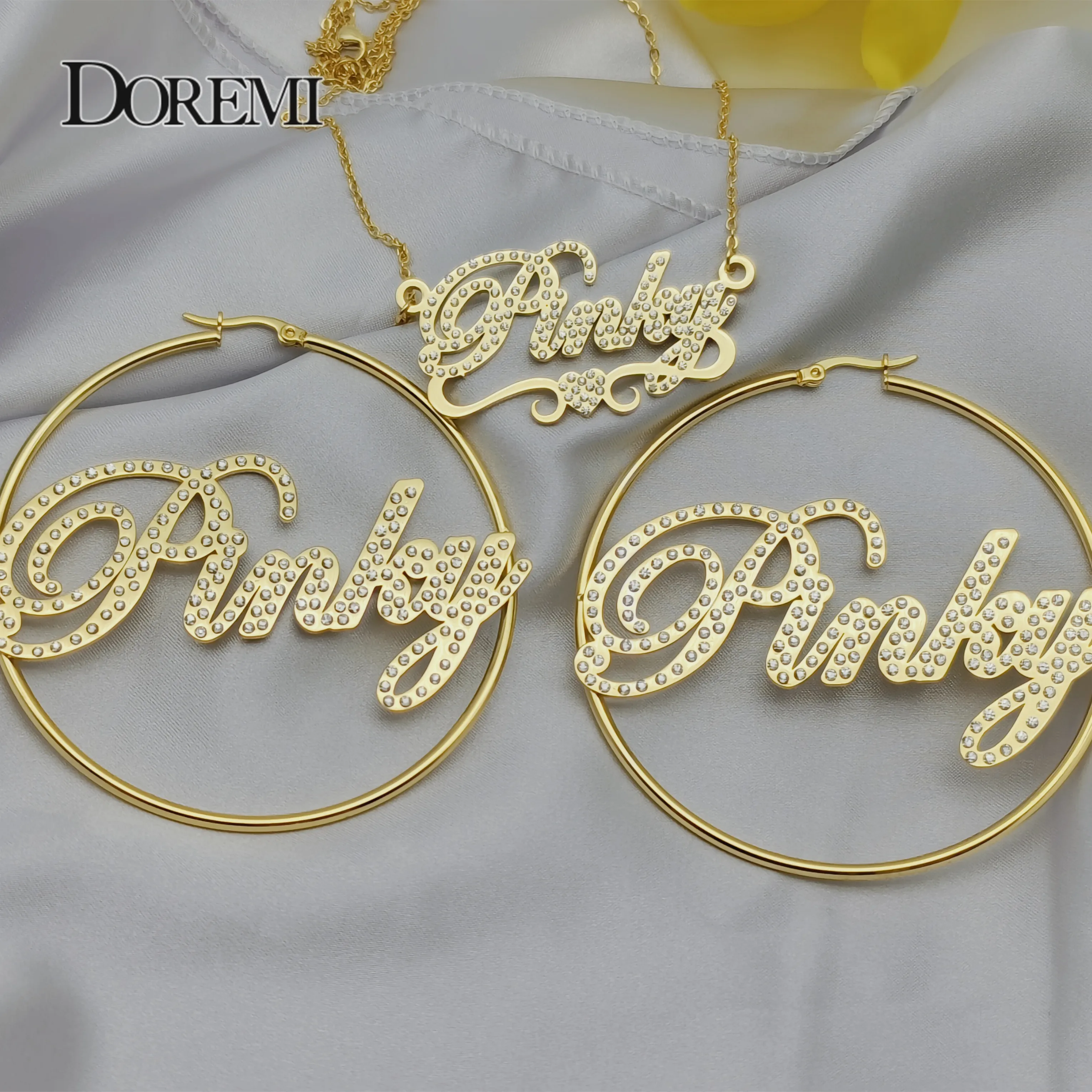 DOREMI 70 мм под заказ, Crysatal серьга с табличкой ожерелье, сердце, индивидуальное имя, кольцо, серьги для рождественского подарка