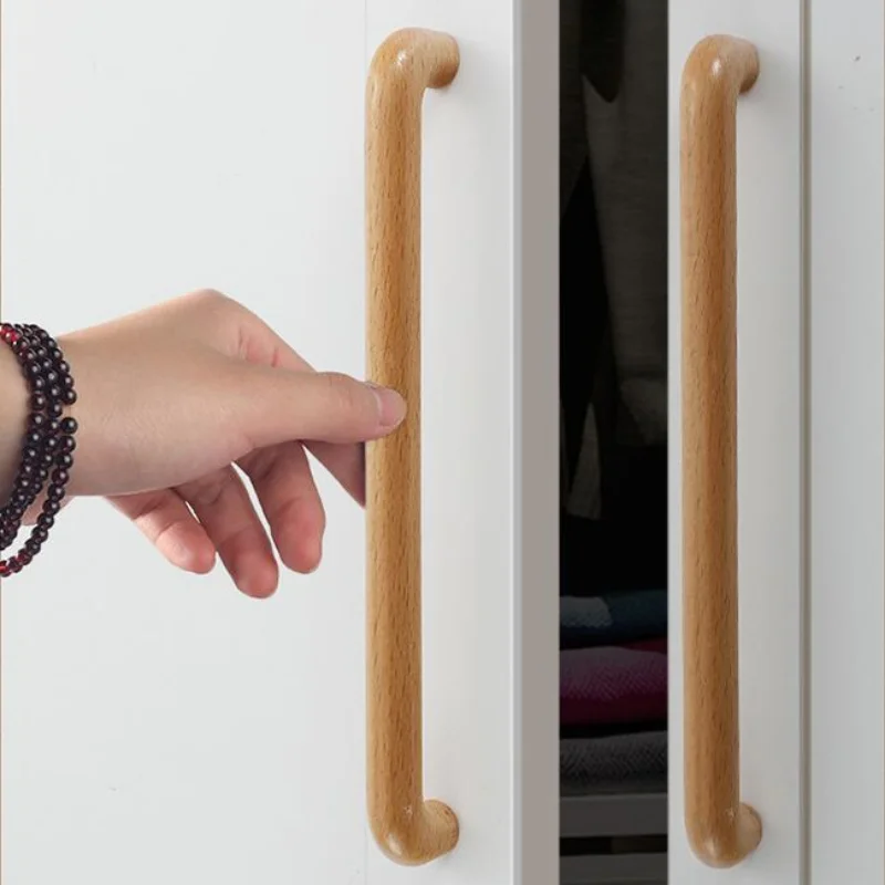 

Log handle wardrobe cabinet drawer handle beech solid wood Chinese simple wardrobe furniture accessories