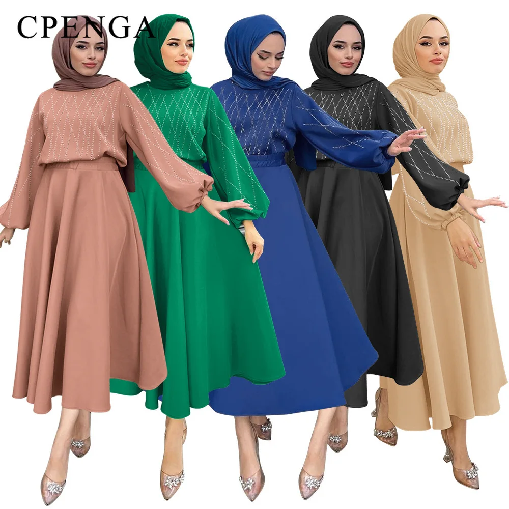 

Luxury Middle East Muslim Sets for Women Eid Arab Dubai Abaya Clothes Islamic Femme Church Dresses Turkey Dresses
