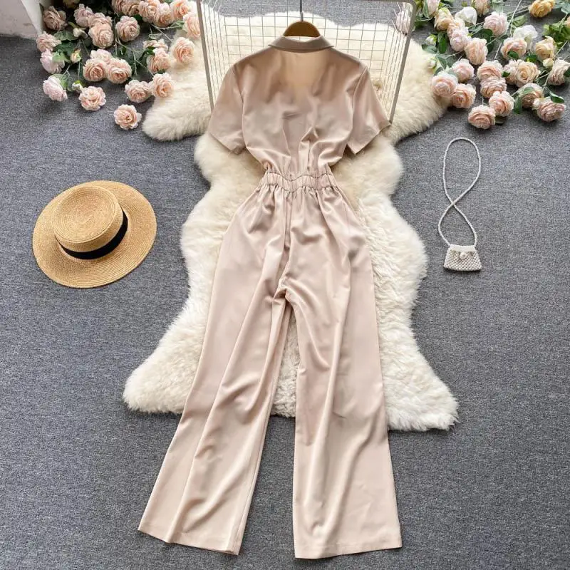 Женский комбинезон-поло на молнии элегантный однотонный повседневный