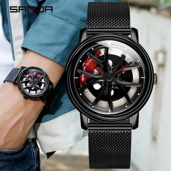SANDA Men Rim Hub Watch Custom Design Car Wrist Watch Stainless Steel Custom not Printing Wheel Rim Hub Rotating Dial Watches-36820