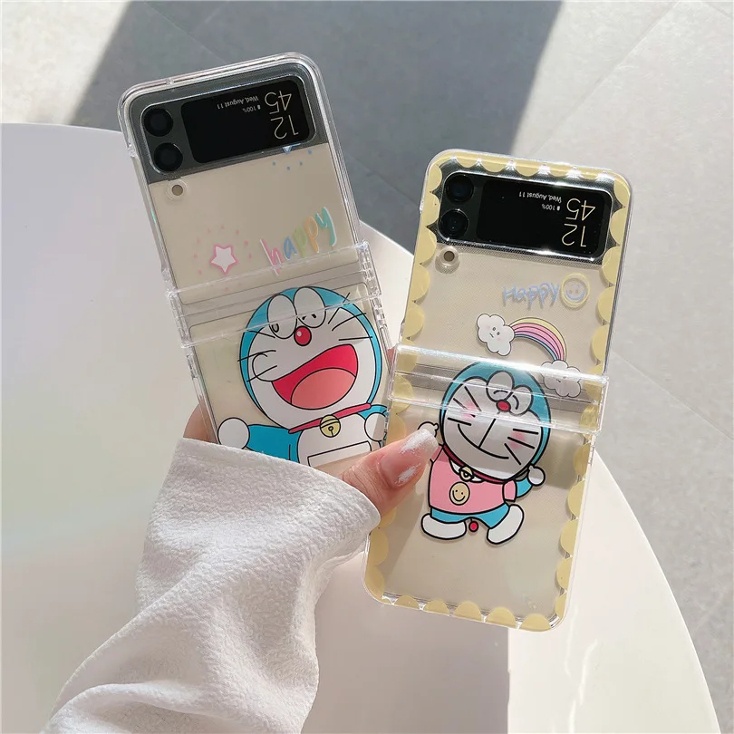

Cartoon Transparent Cat Phone Case for Samsung Galaxy Z Flip 3 Z Flip 4 Hard PC Back Cover for ZFlip3 ZFlip4 Case Shell