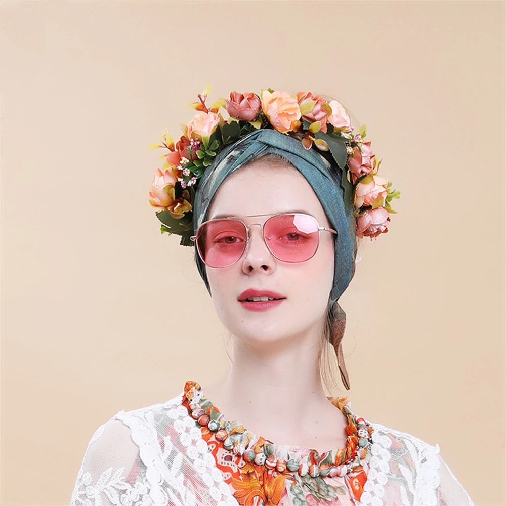 

Rose Flower Crown Wedding Bohemian Wreath Hairband Party Floral Girl Hair Accessories Flower Headband Garland Headpiece 2022