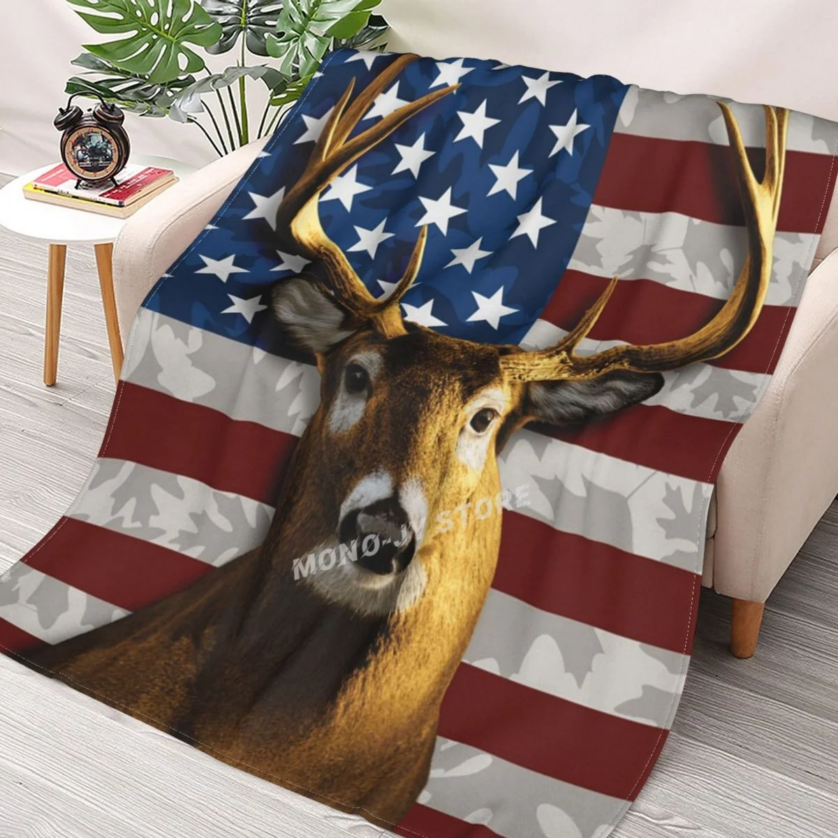 

American Whitetail Deer Throws Blankets Collage Flannel Ultra-Soft Warm picnic blanket bedspread on the bed