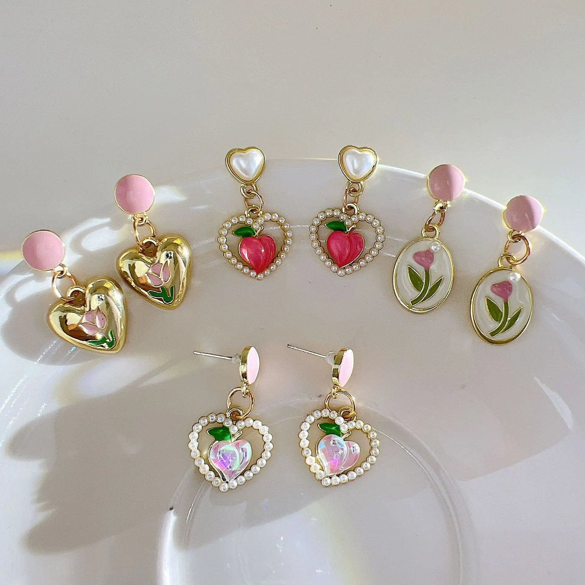 

Colorful Fruit Earrings Sweet and Fresh Pink Flower Honey Peach Earrings