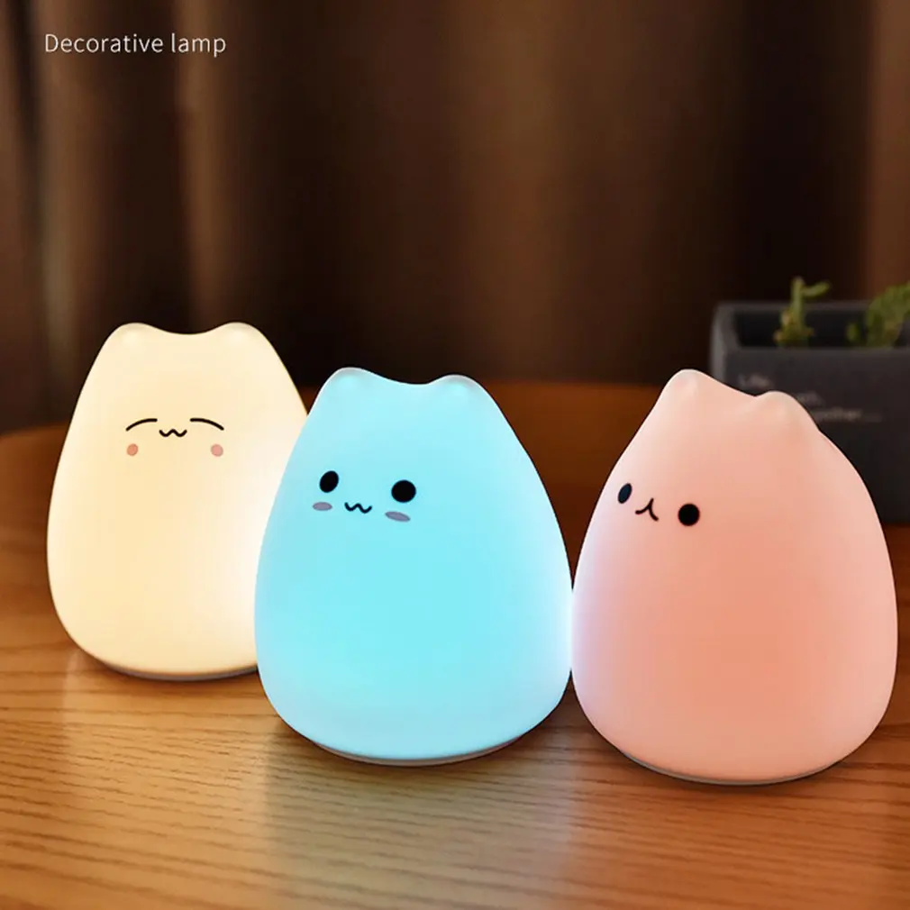 

LED Night Lamp Touch Sensor Cat Silicone Animal Light Colorful Child Holiday Gift Sleepping Creative Bedroom Desktop Decor Lamp