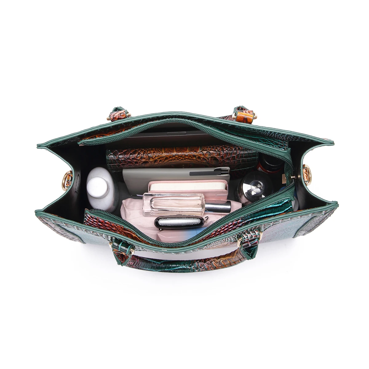 Современная большая сумка из крокодиловой кожи в городском стиле с