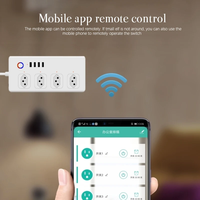 

Бразильский смарт-удлинитель с Wi-Fi, электрическая розетка с 4 USB портами для быстрой зарядки, таймером, управлением через приложение, голосовым управлением, работает с Alexa Google