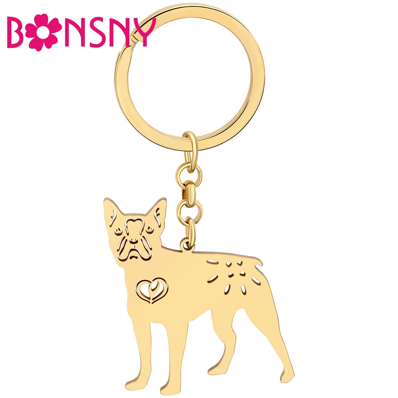 

Bonsny Stainless Steel Gold-plated French Bulldog Keychains Animals Pet Bag Charm Key Chains Keyring Decorations For Women Gifts