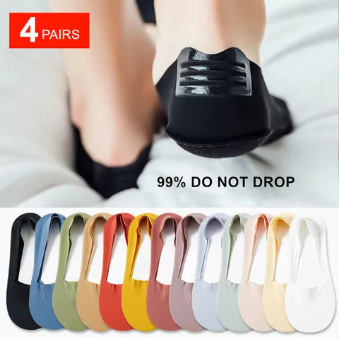 (do not fall off the heel) Ice Silk Boat Socks Women's Summer Thin Silicone Non-slip Shallow Mouth Cotton Bottom Socks Invisible