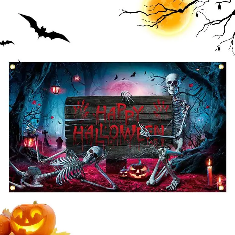 

Halloween Backdrop Halloween Front Door Porch Backdrop 72.83*43.31in Colorful Background Cloth Ghost Hangings For Garden Balcony