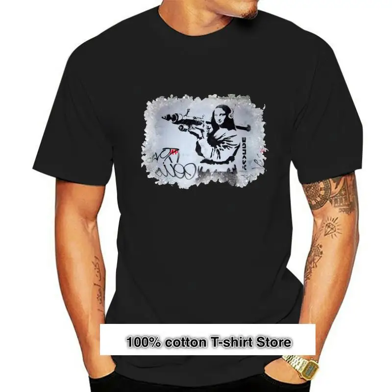 

Omona Lisa-Camiseta de algodón con estampado de grafiti Banksy, camisa de manga corta y larga, clásica, única