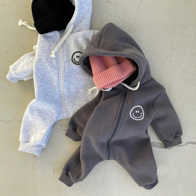 Autumn New Baby Romper Smiley Hooded Jumpsuit Infant Long-sleeved One Piece Baby Clothes