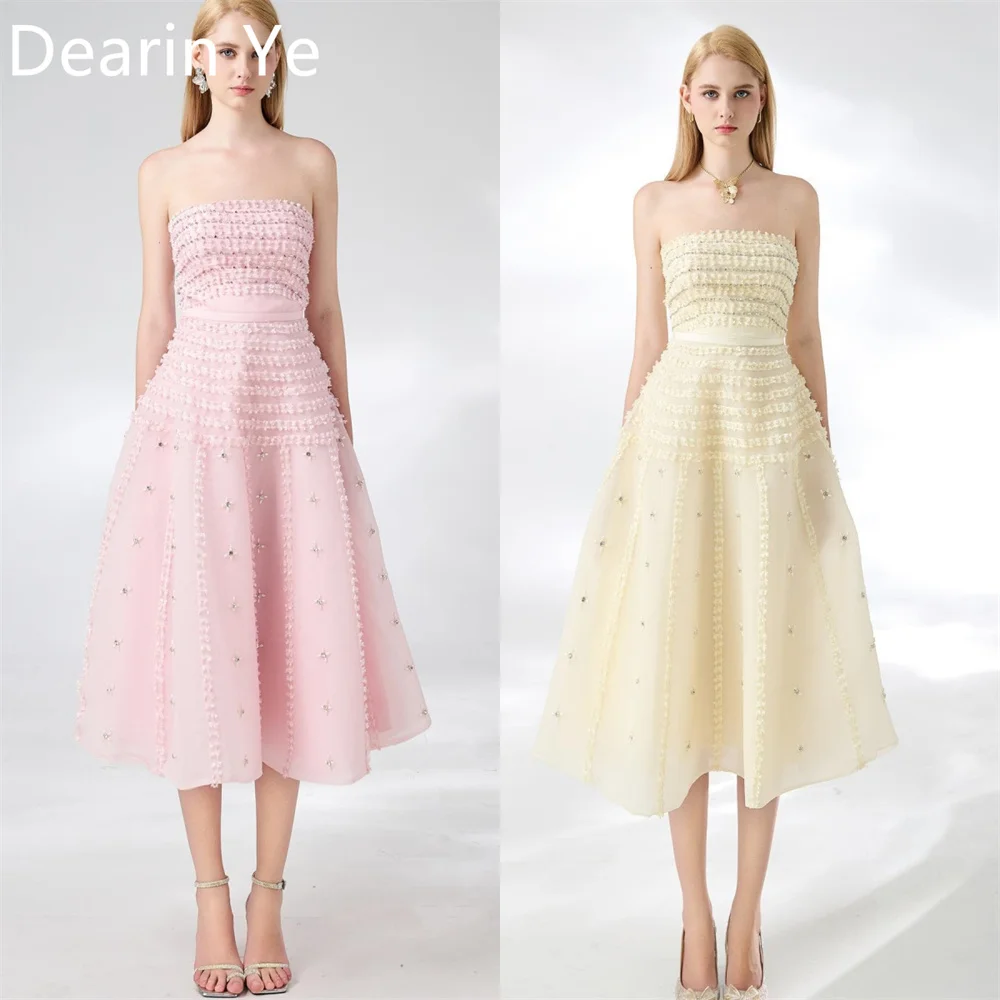 Вечернее платье без бретелек трапециевидная юбка до середины икры платья на