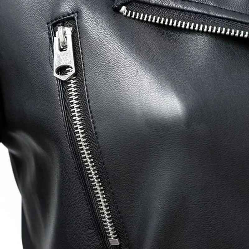 New Women Spring Autumn Black Faux Leather Jackets Zipper Basic Coat Turn-down Collar Motor Biker Jacket with Belt Jaqueta Preta