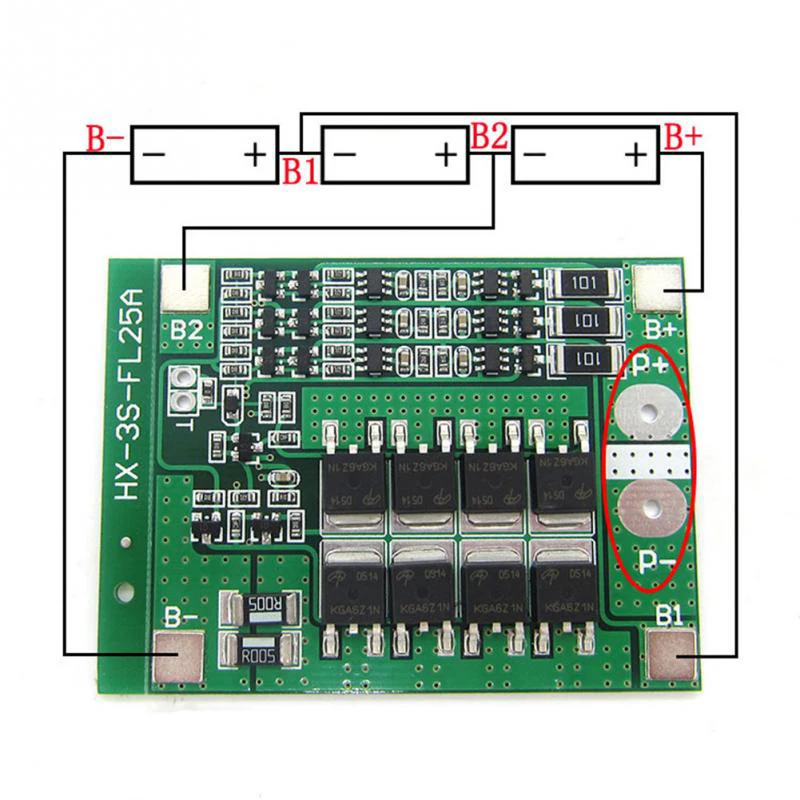 

Drive module 3S 25A Li-ion 18650 BMS PCM 12.6V Balance Battery Protection Board