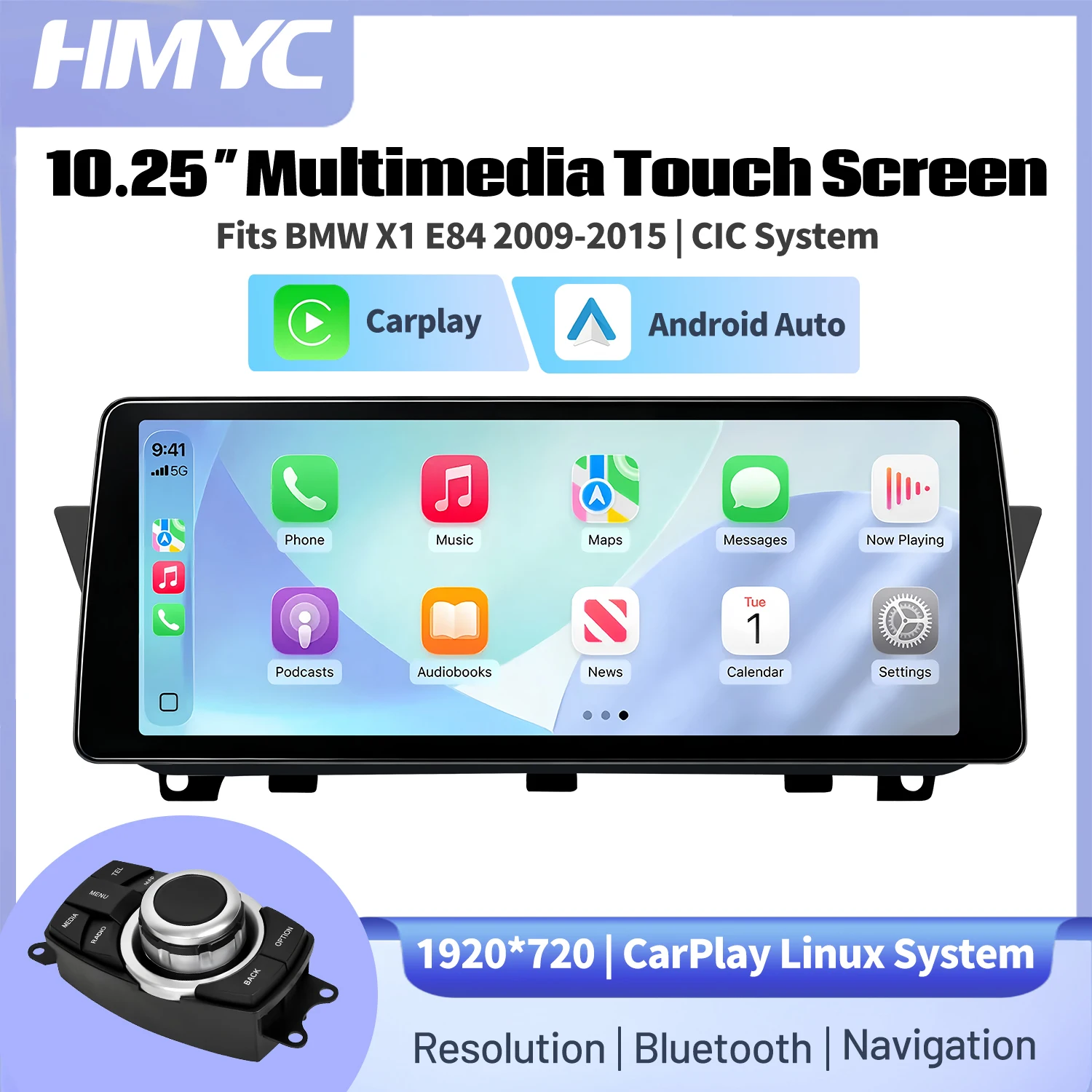 Фото 10.25-дюймовый HD мультимедийный сенсорный экран с беспроводным CarPlay и Android Auto для BMW X1 E84 2009-2015, система CIC, автомобильная навигация, стереодисплей №1