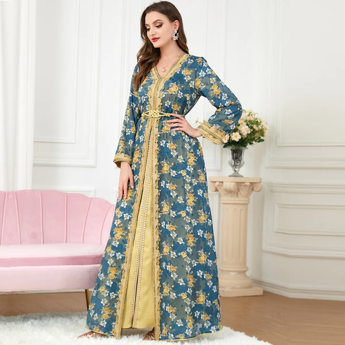 Women Jilbab Luxury Embroidery Muslim Set Ramadan Femme Abaya Dress Islamic Jalabiya Marocain urkey Moroccan Kaftan Robe Femme