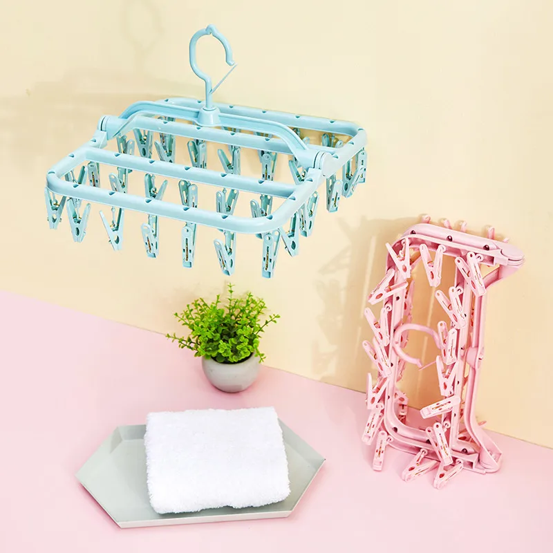 

2022 Drying Racks Hangers for Clothes Plastic Thickened Multi-clip Sock 32 Clips Bra Clothes Hanger Household Drying Rack New