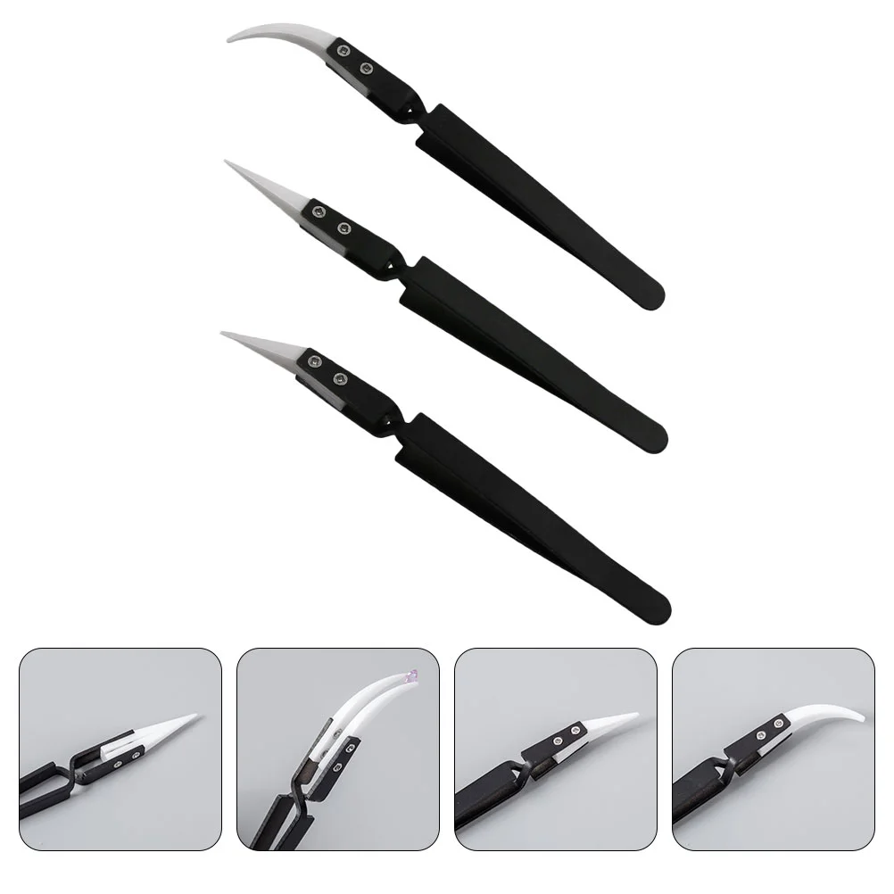 

3pcs Professional Non-Conductive Safety Ceramic Tweezers Pointed Electronic Tweezers Precision
