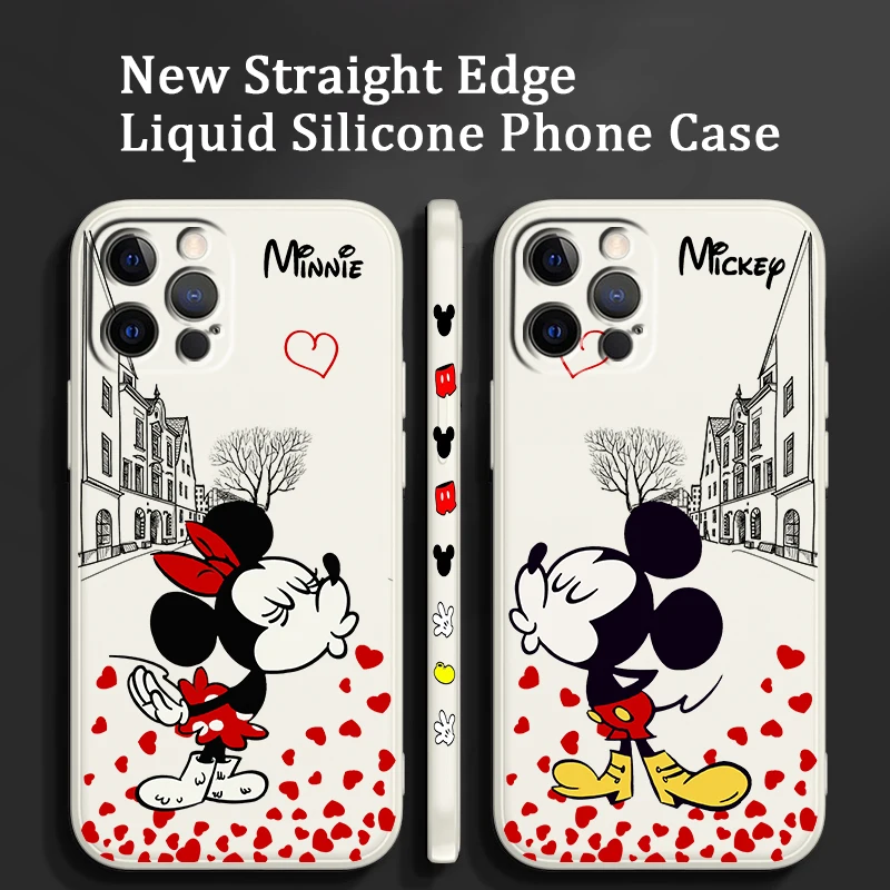 

Love Baby Mouse Mickey Minnie Liquid Left Rope Phone Case For Apple iPhone 14 13 12 Mini 11 Pro XS MAX XR X 8 7 6S SE Plus Cover