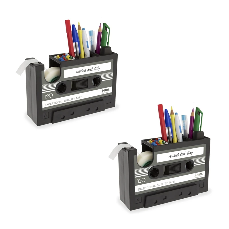 

2X Cassette Tape Dispenser Pen Holder Vase Pencil Pot Stationery Desk Tidy Container Office Stationery Supplier Gift