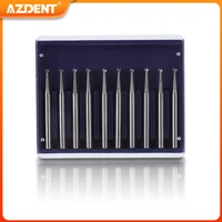 azdent 10pcsbox dental tungsten carbide burs surgical drills round type cutters finishing for high speed handpiece dentistry