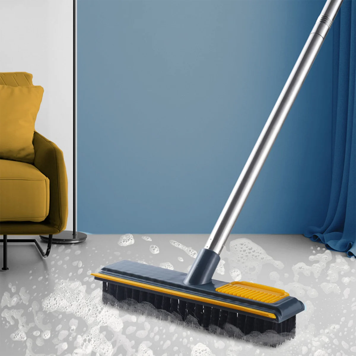 

Floor Scrub Brush Long Handle Cleaning Brush 2-in-1 Stiff Brush for Bathroom Kitchen