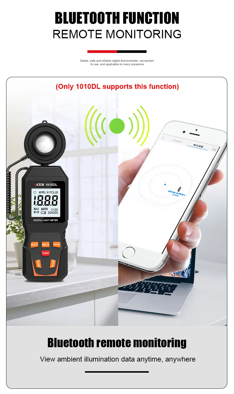 VICTOR 1010D+ 4-битный ЖК-дисплей Высокоточный цифровой люксметр 0- 199999 Измеритель