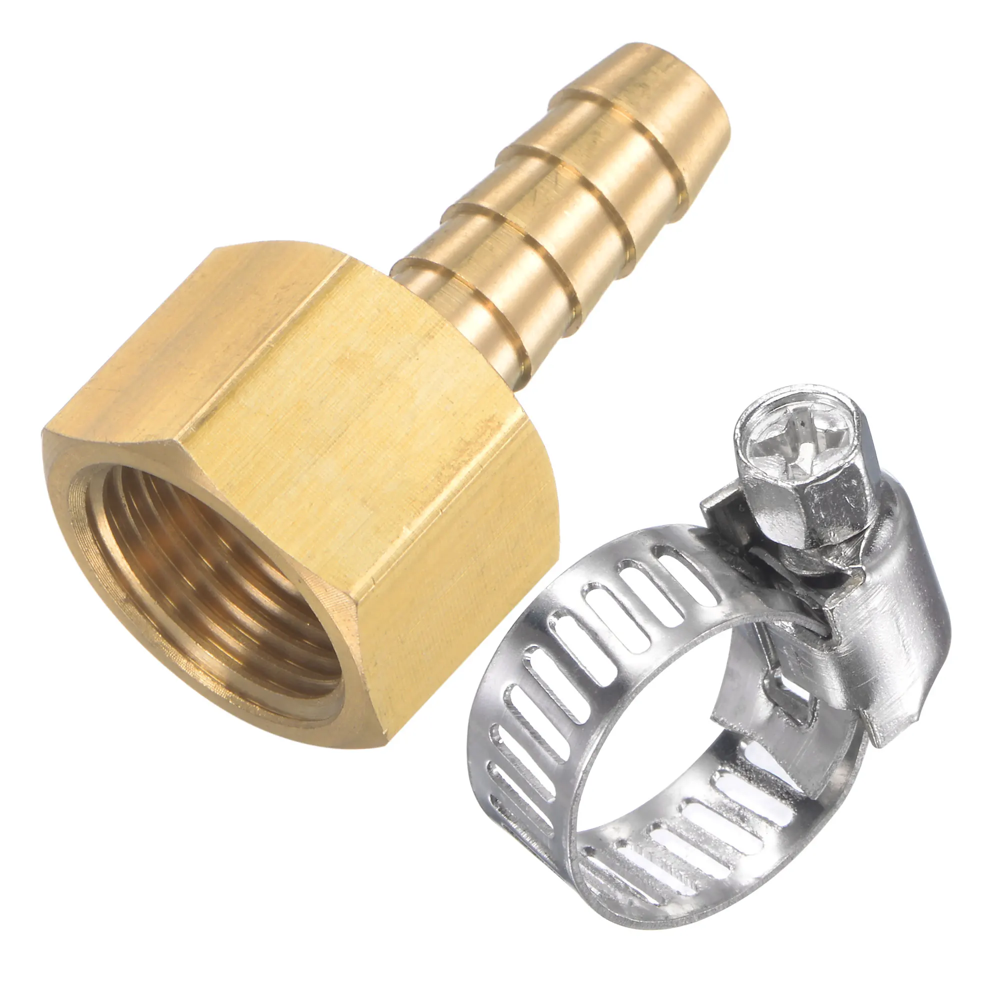 

Uxcell Brass Hose Fitting 3/8NPT Female Thread x 5/16 Inch OD Barb Hex Pipe Connector with Stainless Steel Hose Clamp 1 Set