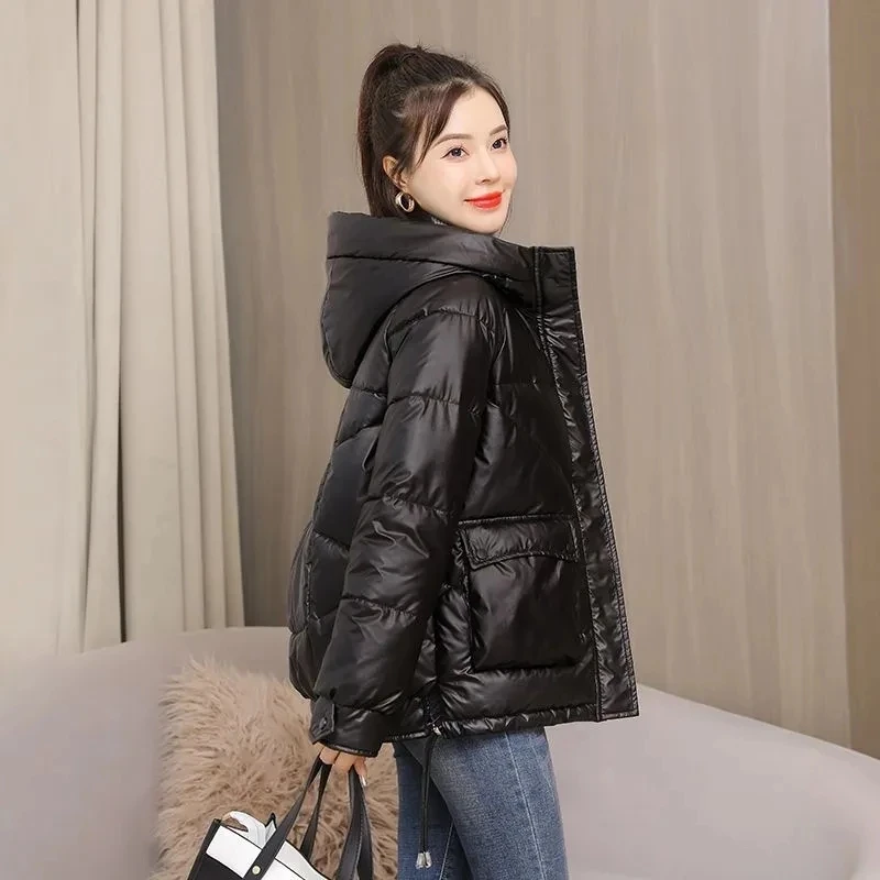 2022 Winter New Cotton Coat Women Warm Thick Parkas Coat Hooded Outwear Loose Snow Coat Women's Winter Glossy Down Padded Jacket