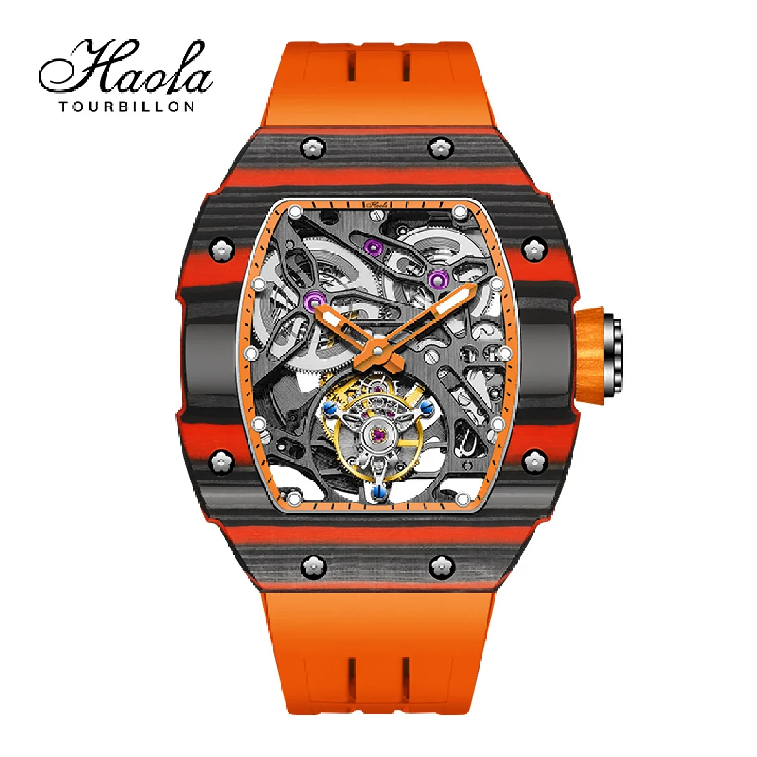 

Haofa Luxury Automatic Tourbillon Movement Mens Watch Skeleton Sapphire Mechanical Flying Tourbillon Watch For Men Carbon Fiber