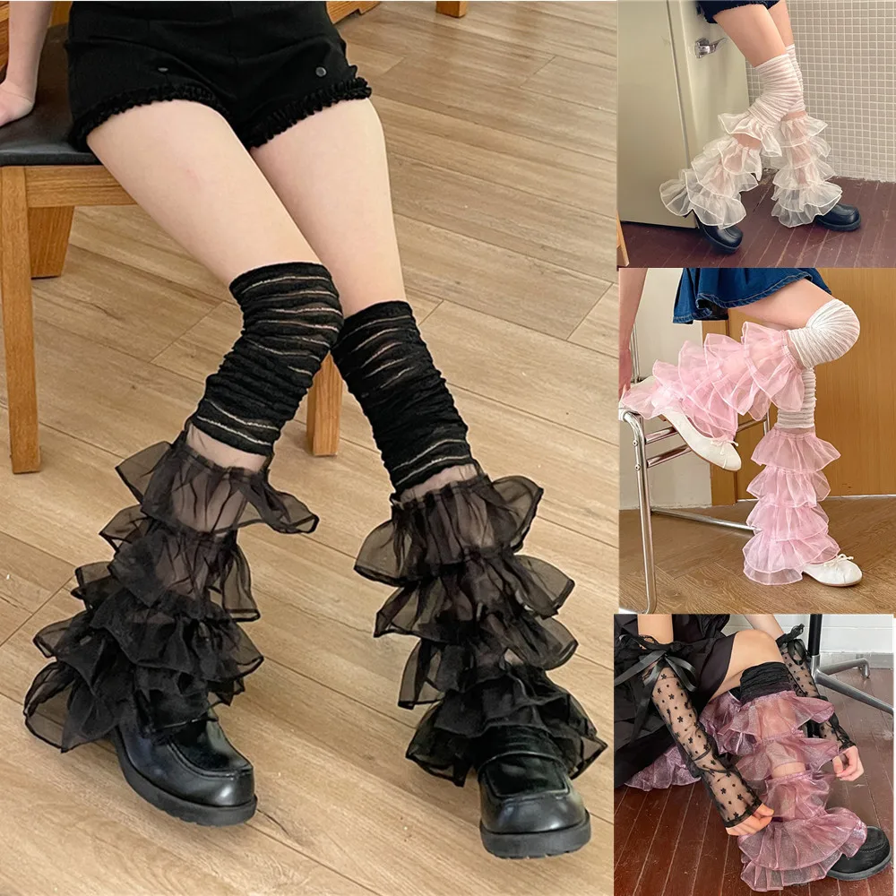 Lolita Leg Socks Women Girls Sweet Cool Y2K Accessories Mesh Lace Splicing Stockings Leg Sleeves for Summer Themed Party