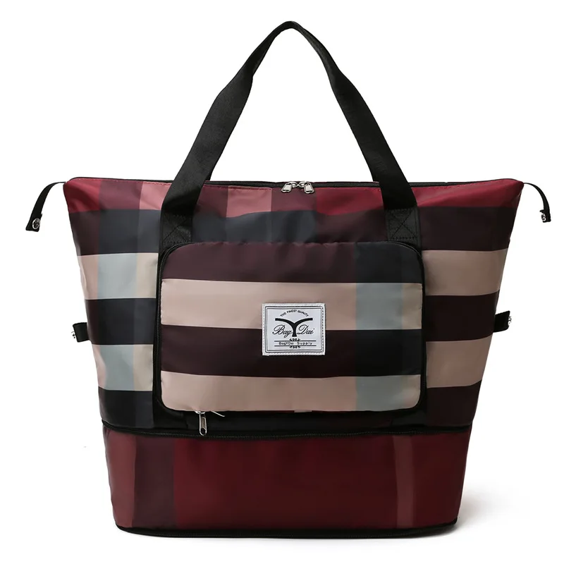 

Sports fitness travel bag folding expansion Oxford cloth striped wet and dry waterproof yoga short-distance luggage High Capacit