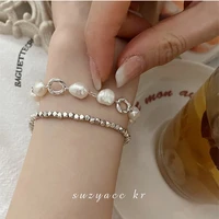 fmily fashion geometric pearl hollow bracelet 925 sterling silver square new all match hip hop jewelry for girlfriend gift