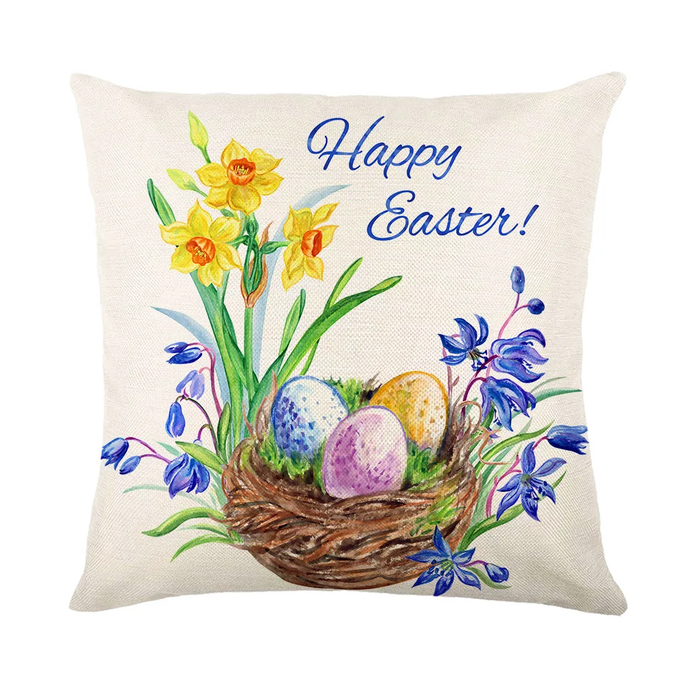spring easter home decor cushion cover flowers bunny eggs printed pillow cover easter decorations square linen throw pillowcase free global shipping