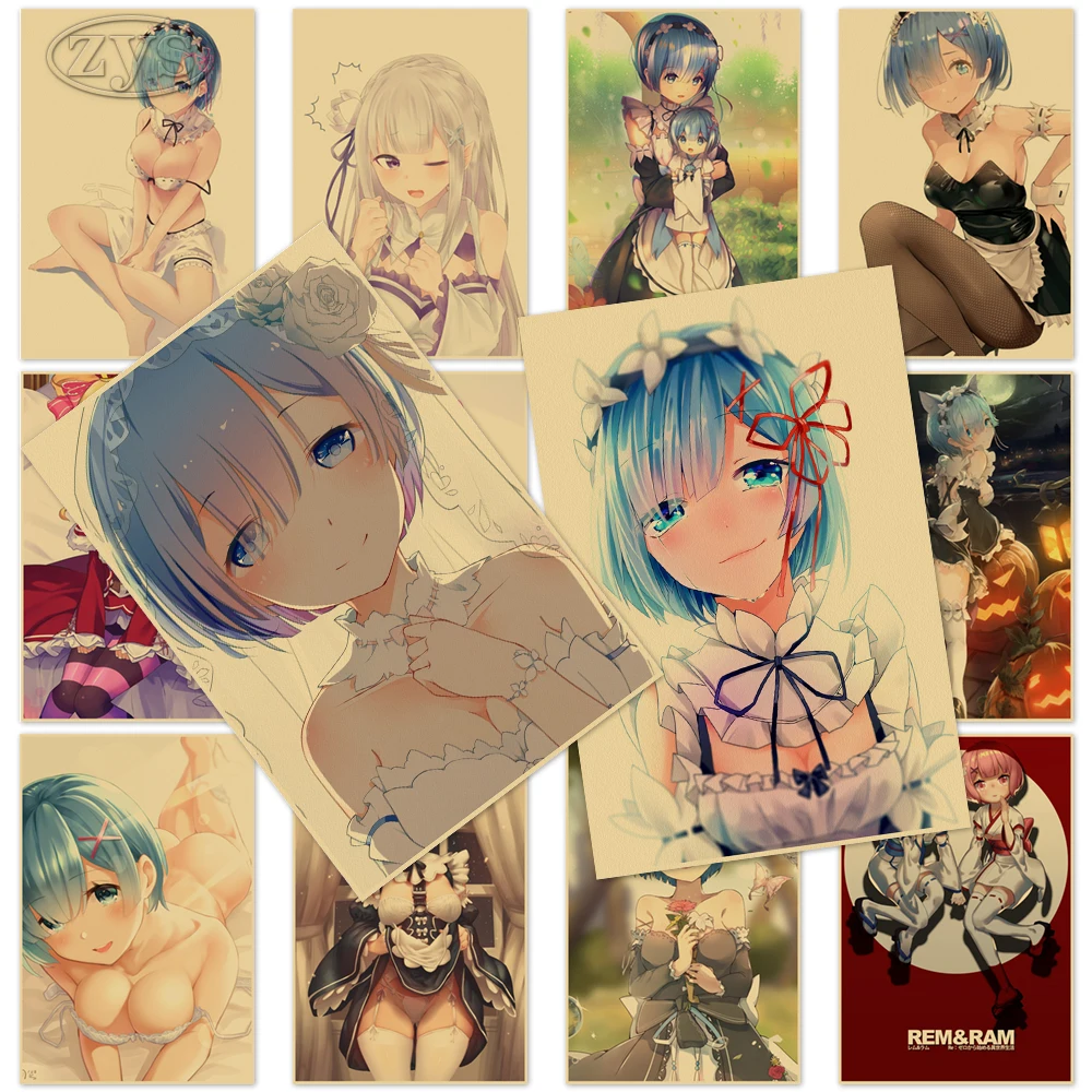 

Re:Zero крафт-бумага настенная Кара хаджимера Эмилия живопись дома Рем Рам плакат настенное искусство Аниме Картина декор комнаты рождественс...