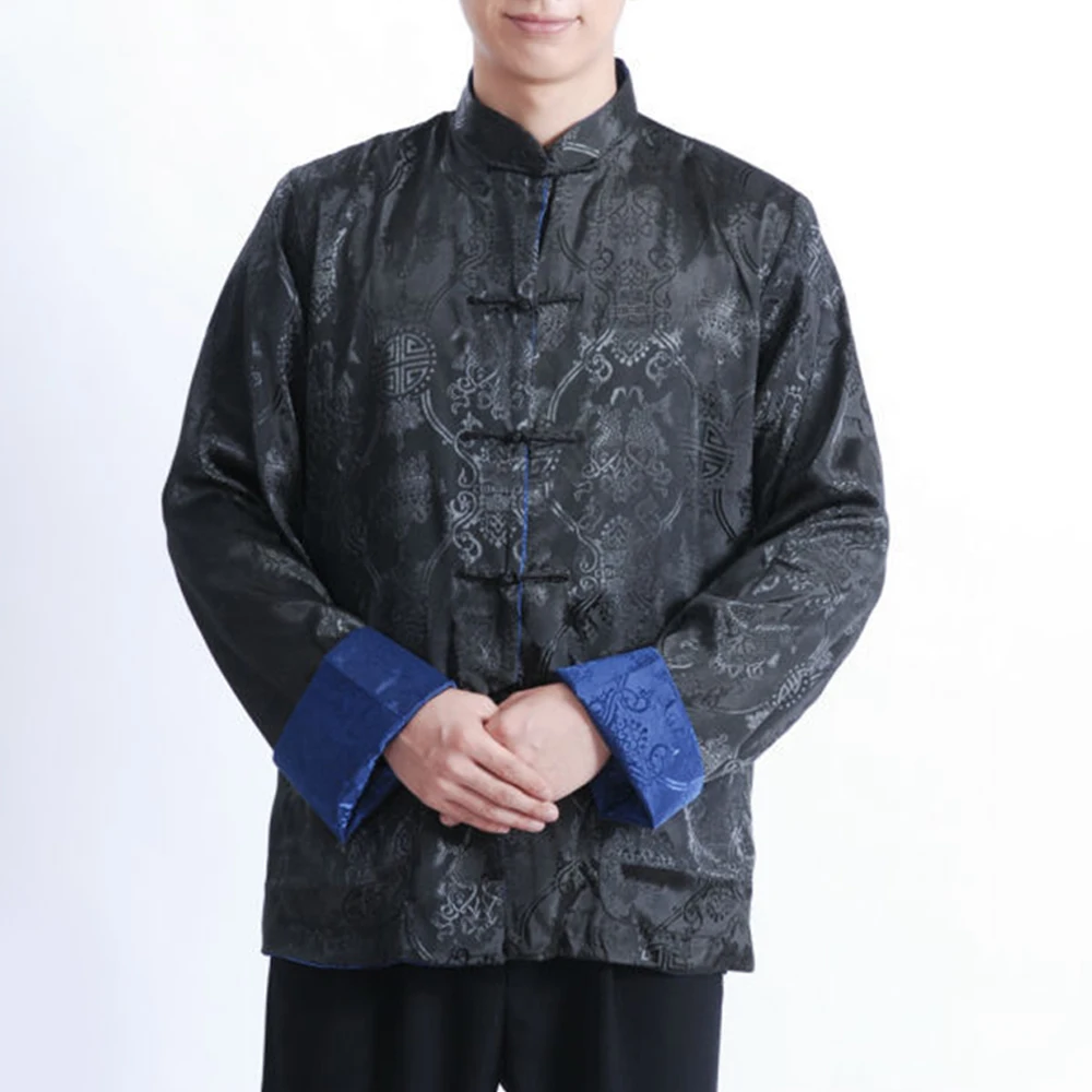 

Male Jacket Coat Men Polyester Print Reversible Silk Silk Print Sleeve Spandex Chi Suit Chinese Tai Clothes Tang
