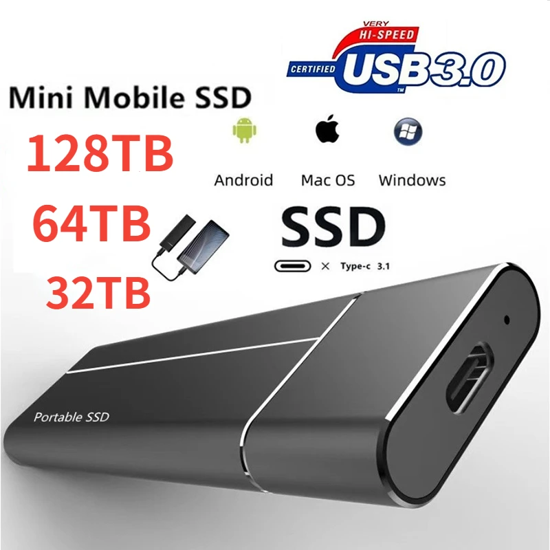 

Brand New Mini 2TB 16TB 32TB 64TB SSD High Speed Hard Disk External M.2 Solid State Disk Mass Storage USB 3.1 Type-C Interface