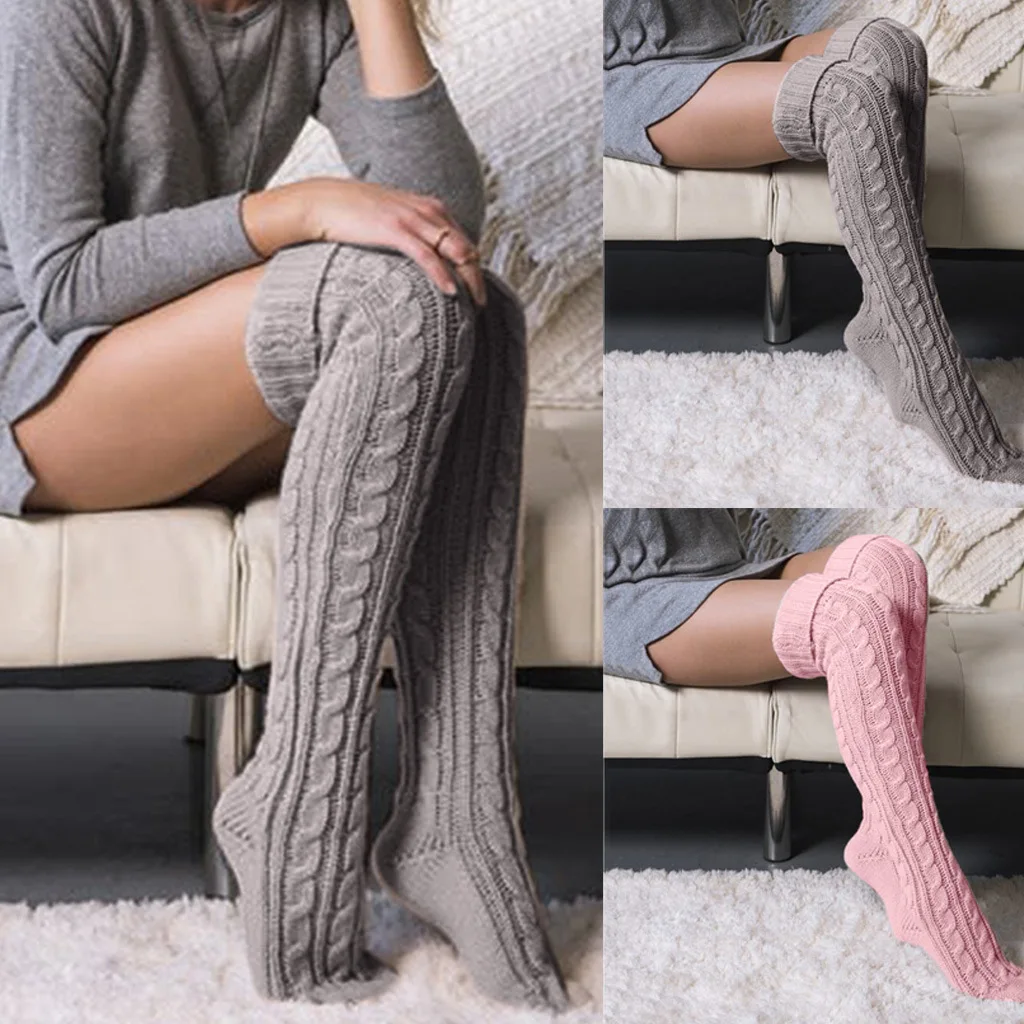 Women Winter Knitted Leg Warmers Over The Knee Acrylic Long Solid Color harajuku Hollow Mesh Stacked Socks Warm Home Socks Socks