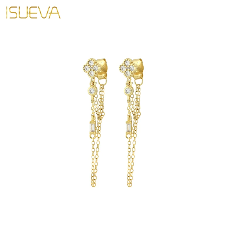 

ISUEVA Exquisite Zircon Chain Drop Earrings for Women Fashion Gold Plated Piercing Ear Stud Dangle Earrings Jewelry Accessories