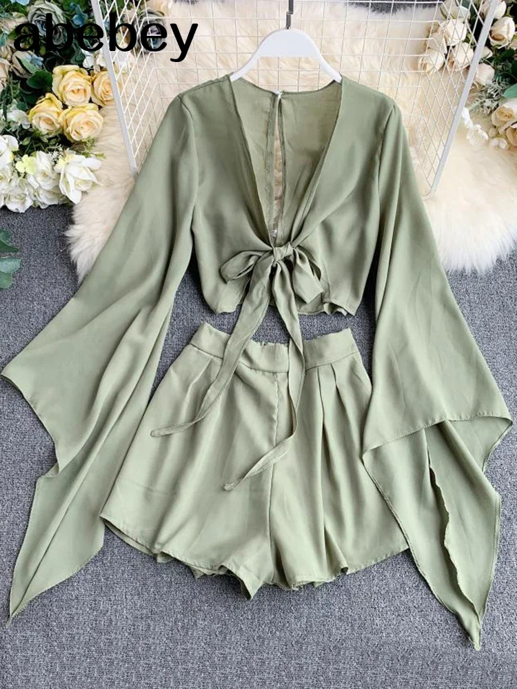 Женский шифоновый костюм комплект из двух предметов короткий топ с