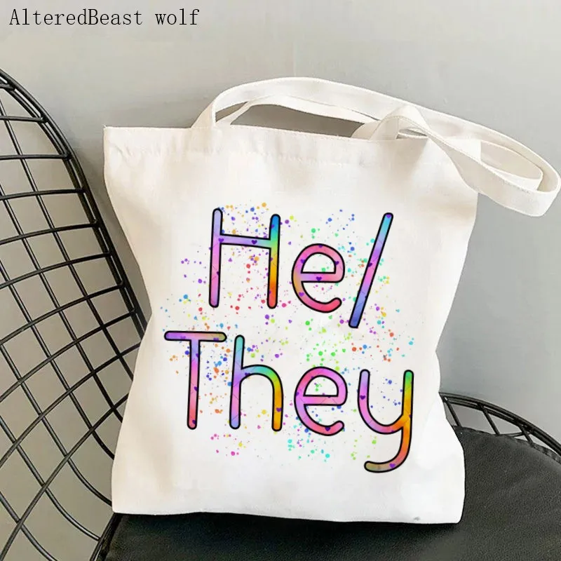 

Women Shopper bag He They Respect My Pronouns Bag women Shopping Bag Canvas Shopper Bag girl handbag Tote Bag Shoulder Lady Bag